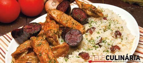Arroz de morcela com entrecosto frito