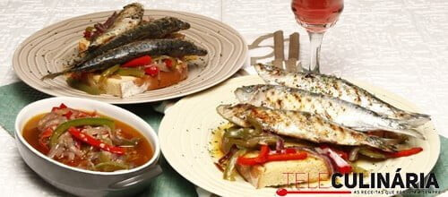 Sardinhas assadas com salada de pimentos