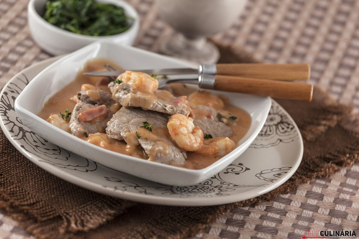 Bifinhos de porco com camarão