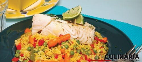 Bacalhau com arroz de legumes