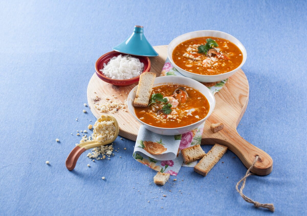 Sopa de peixe e fumet de camarão (robot de cozinha)