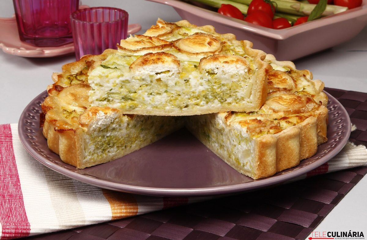 Quiche de alho-francês com queijo de cabra