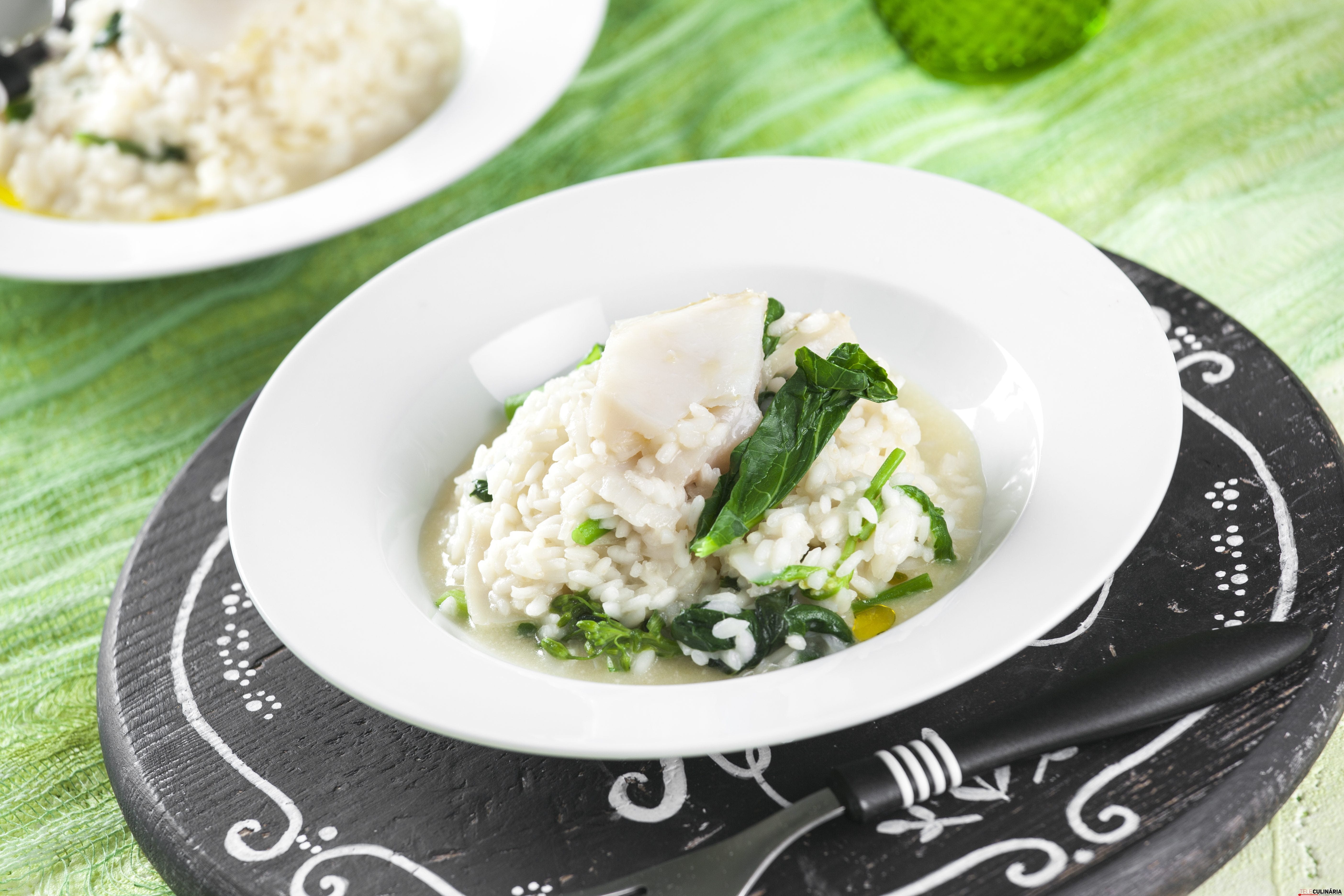 Risoto de bacalhau e grelos