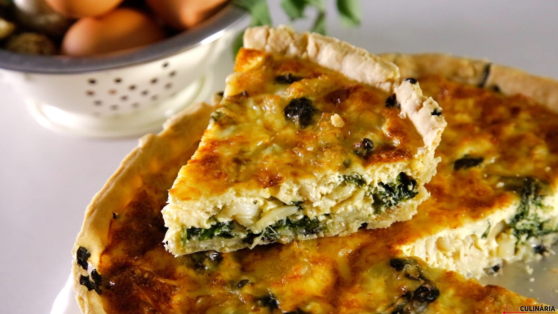 quiche de bacalhau com espinafres