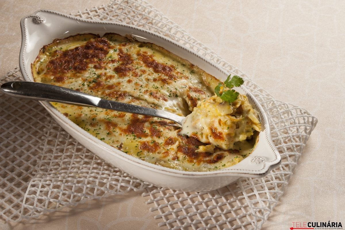 Bacalhau Gratinado com Batata Doce