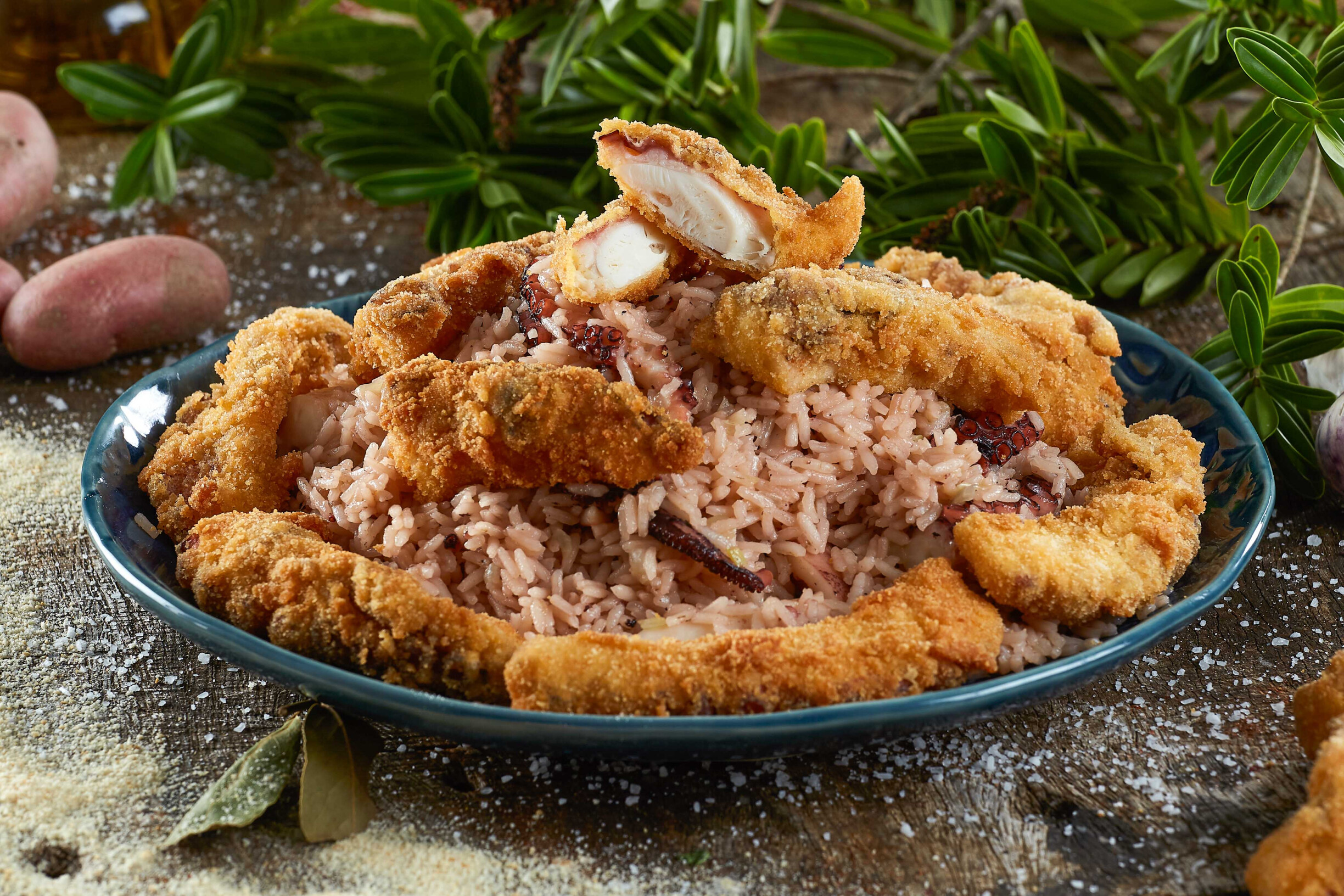 Filetes de polvo com arroz de forno