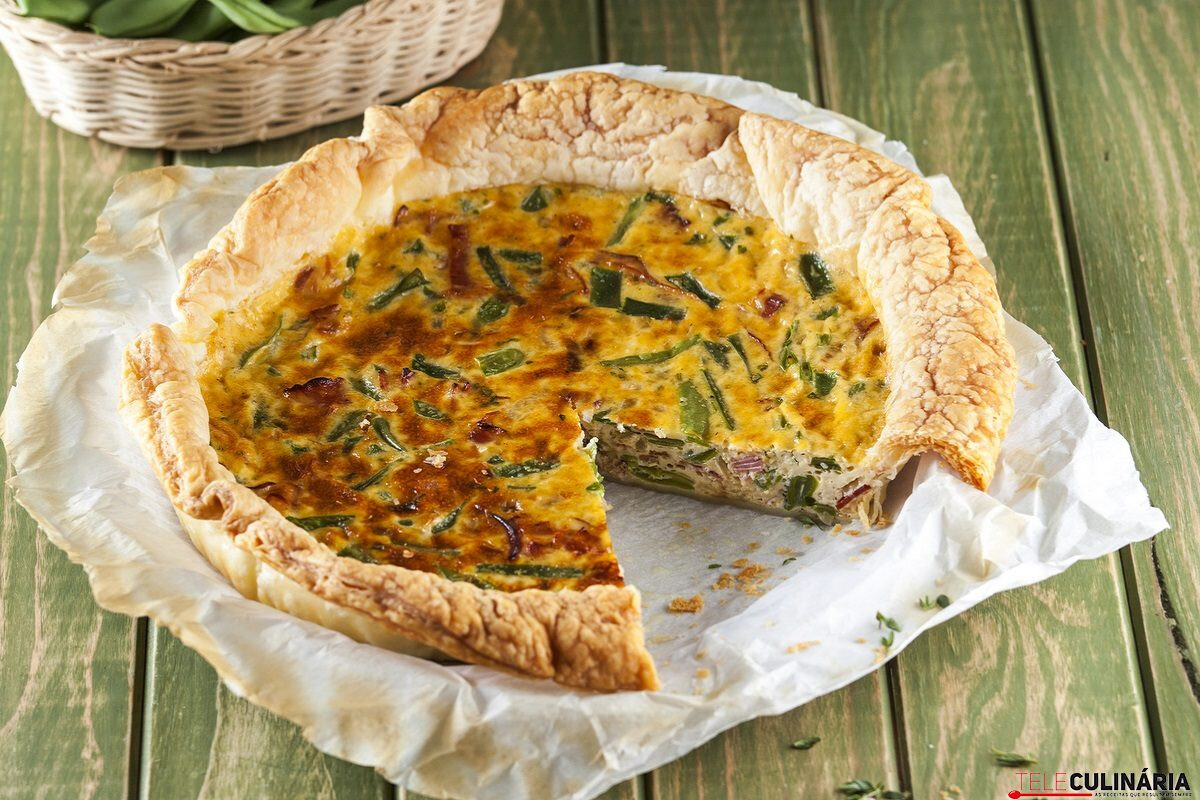 Tarte de bacon com feijão-verde
