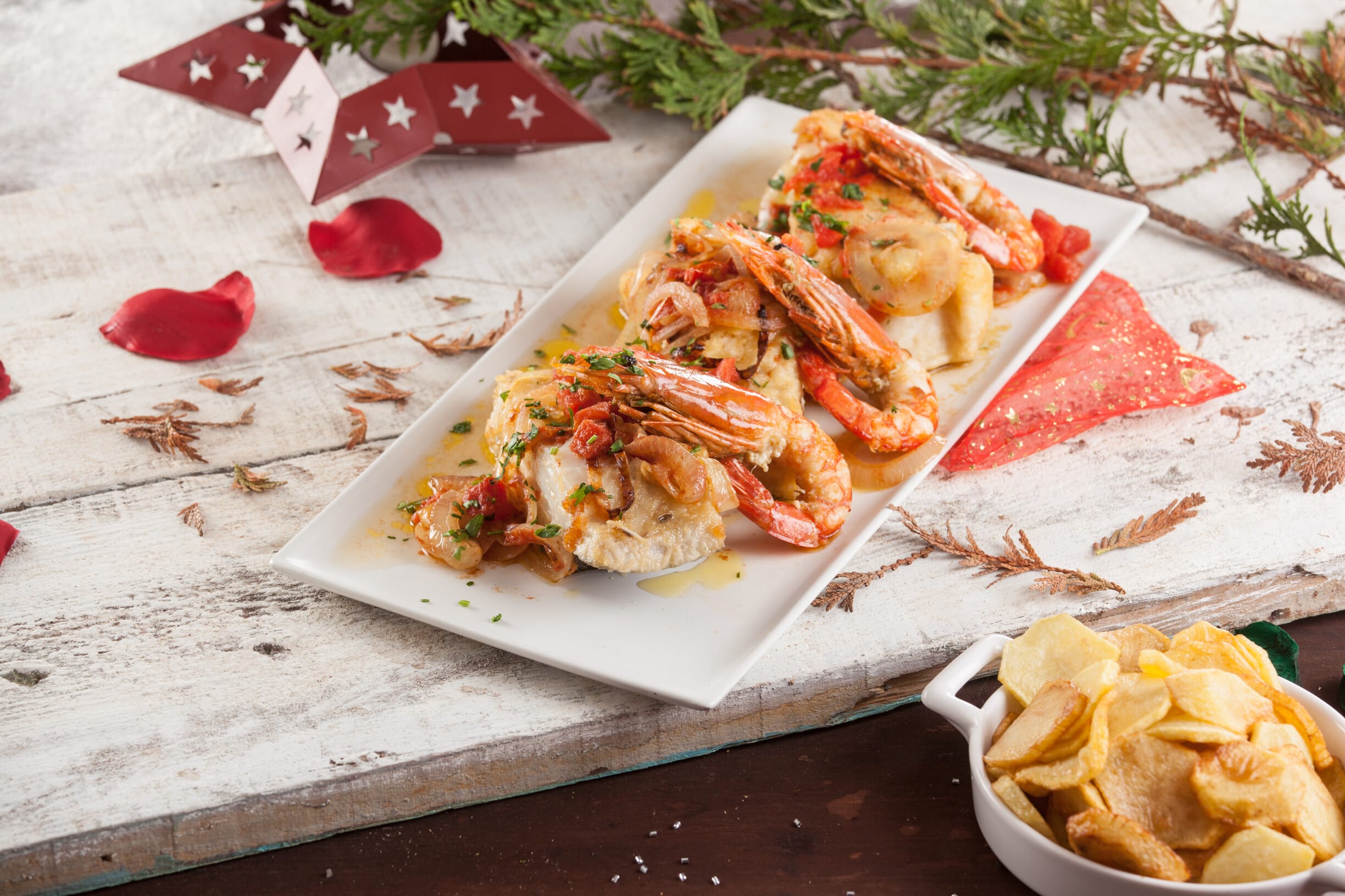 Bacalhau Dourado com Camarão