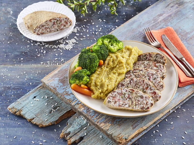 Maranho com puré de batata-doce