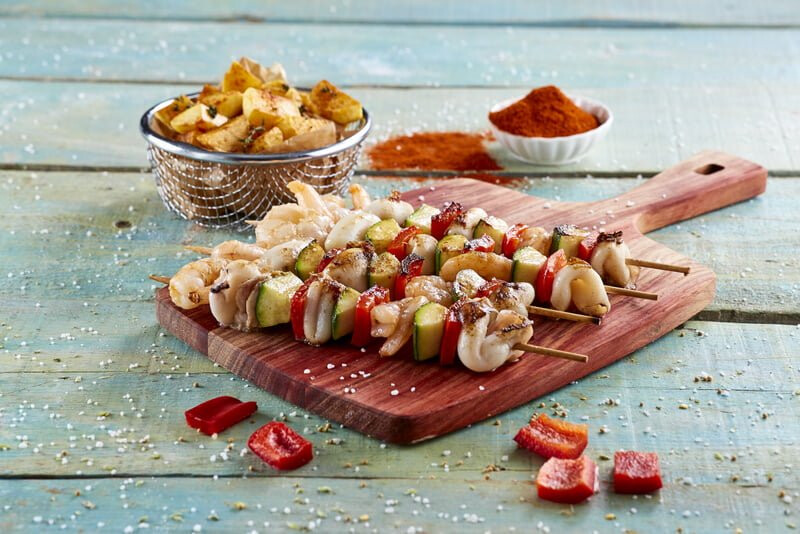 Espetadas de lula com batatas campestres