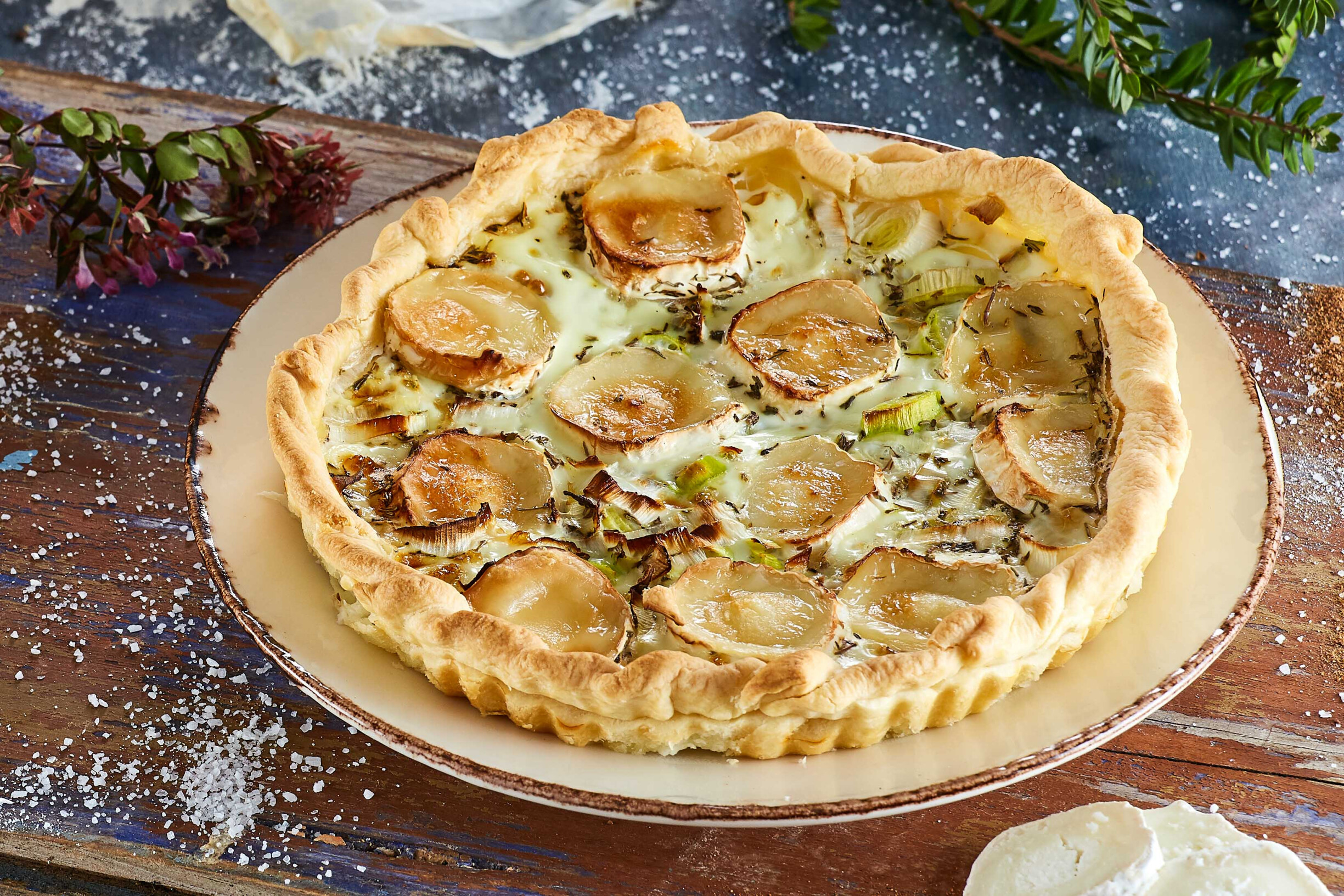 Quiche de alho-francês e queijo de cabra