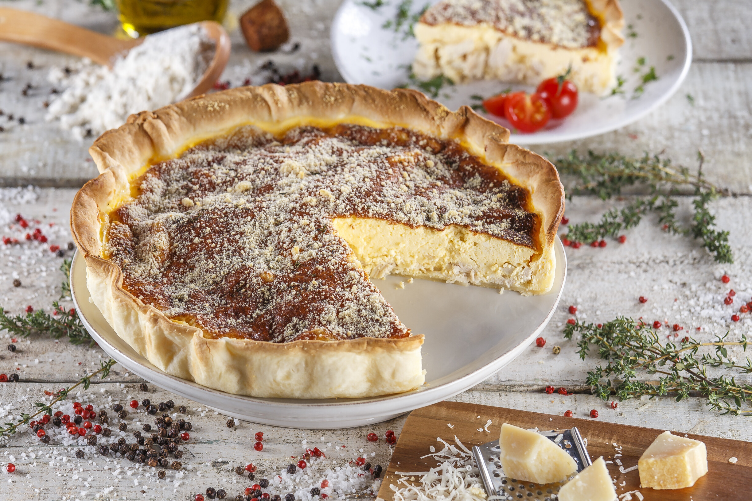 Quiche de frango e queijo quark