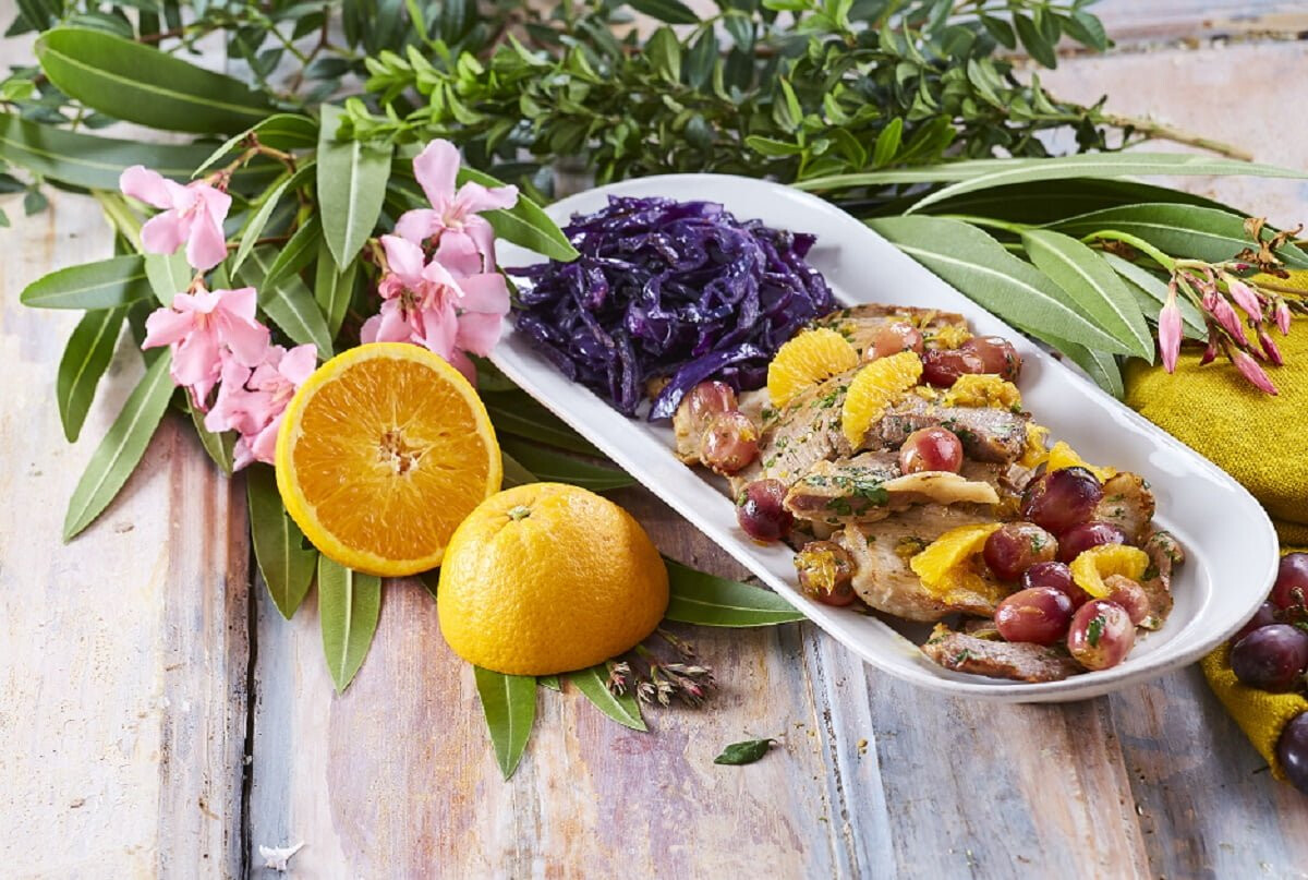 Secretos de porco com uvas