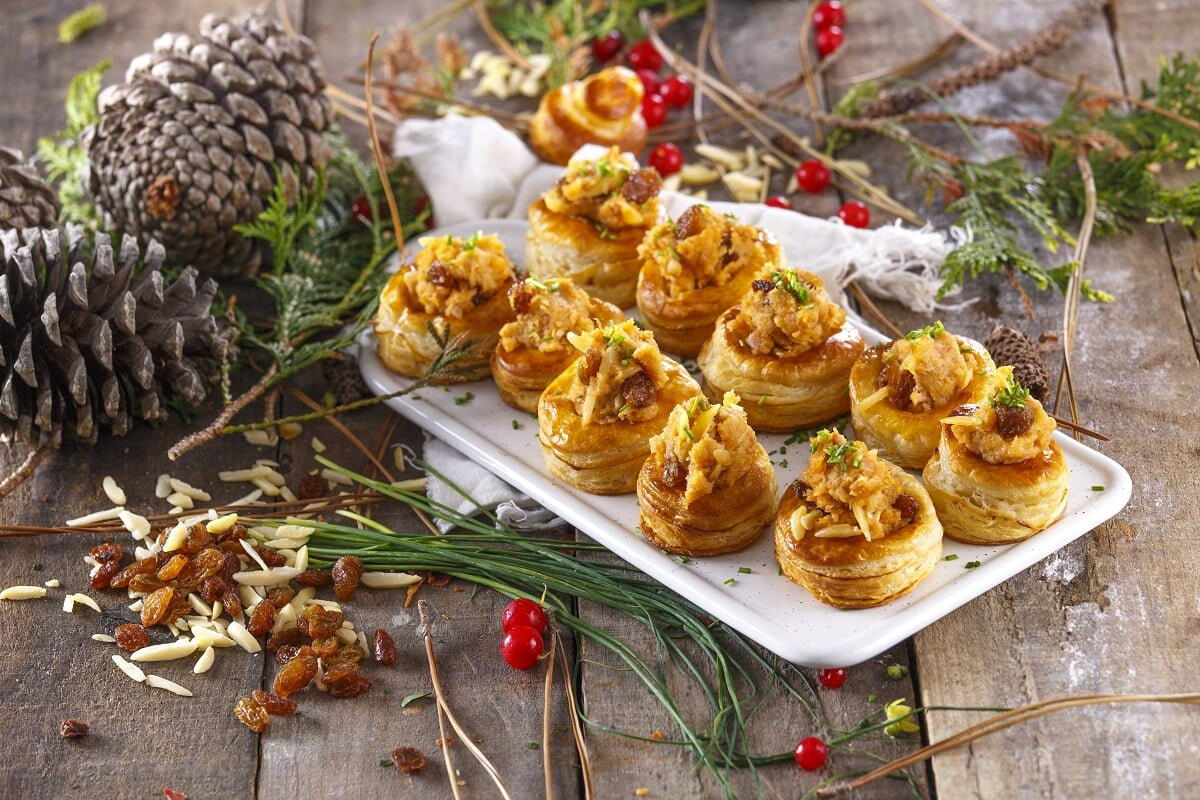 Vol-au-vent de alheira e frutos secos