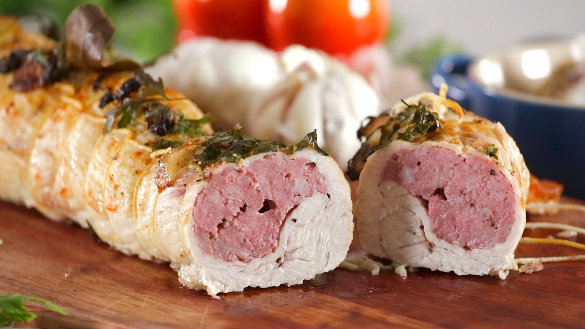 Rolo de peru com salsicha fresca