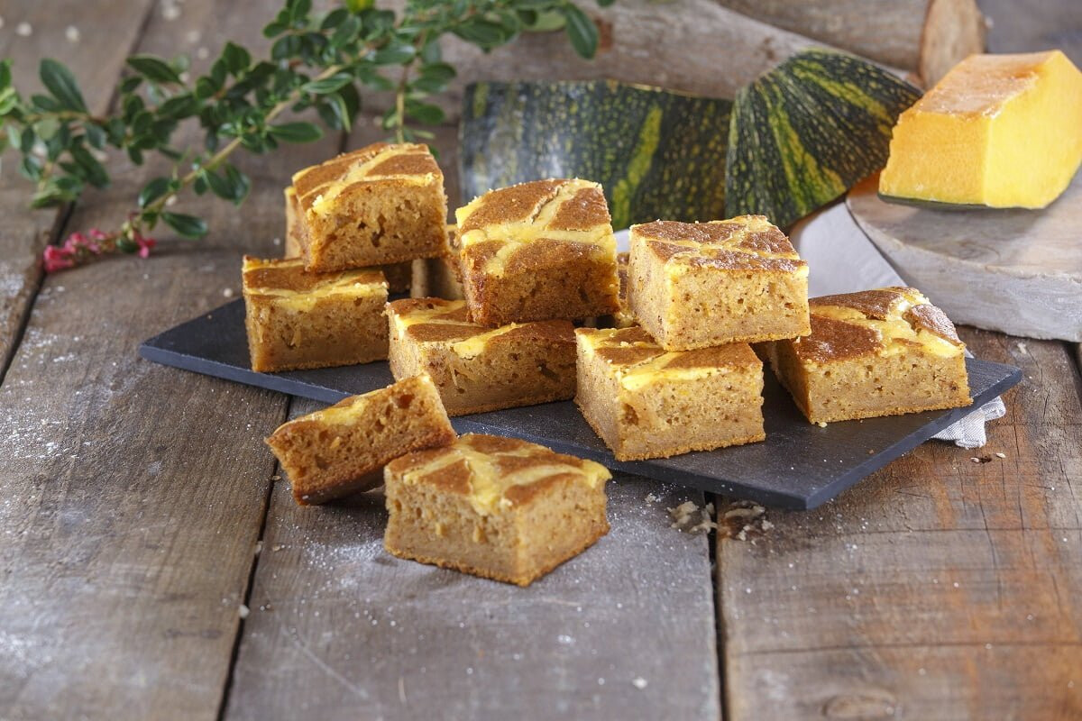 Quadradinhos de abóbora com queijo creme