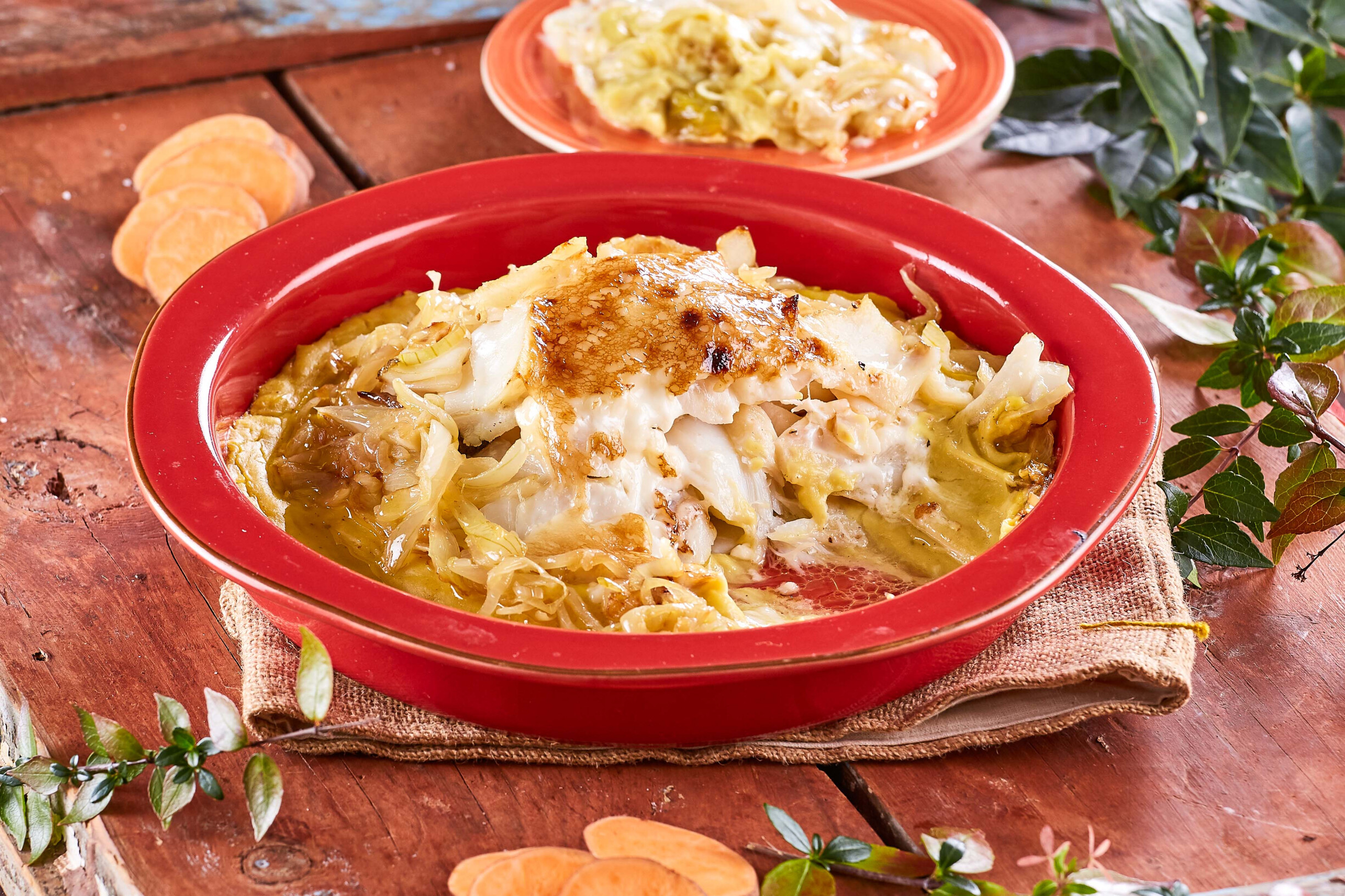 Bacalhau à zé do pipo com batata-doce