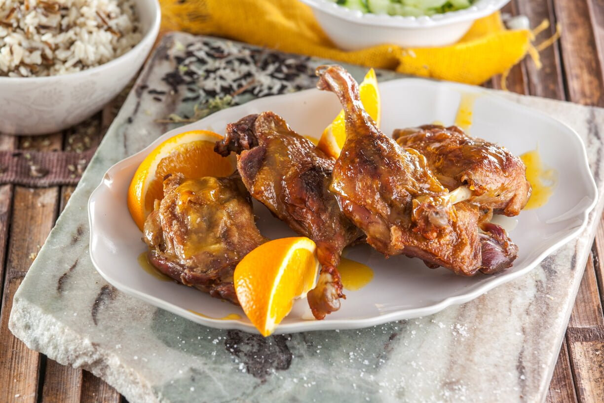 Pernas de pato com laranja