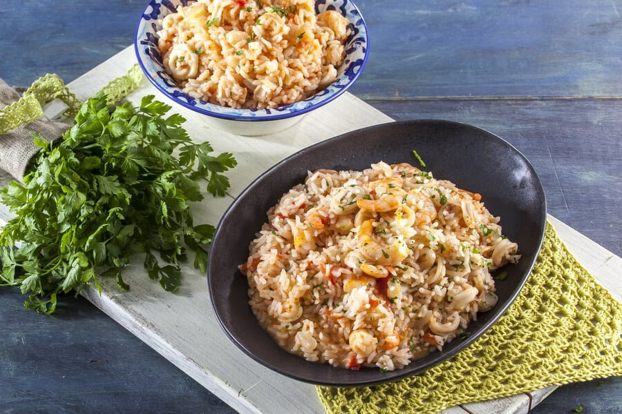 Arroz de lulas e camarão