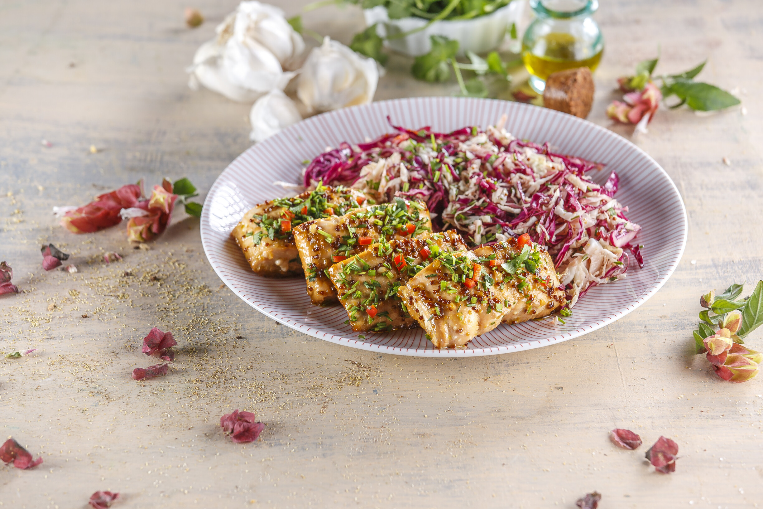 Salmão com mel e mostarda