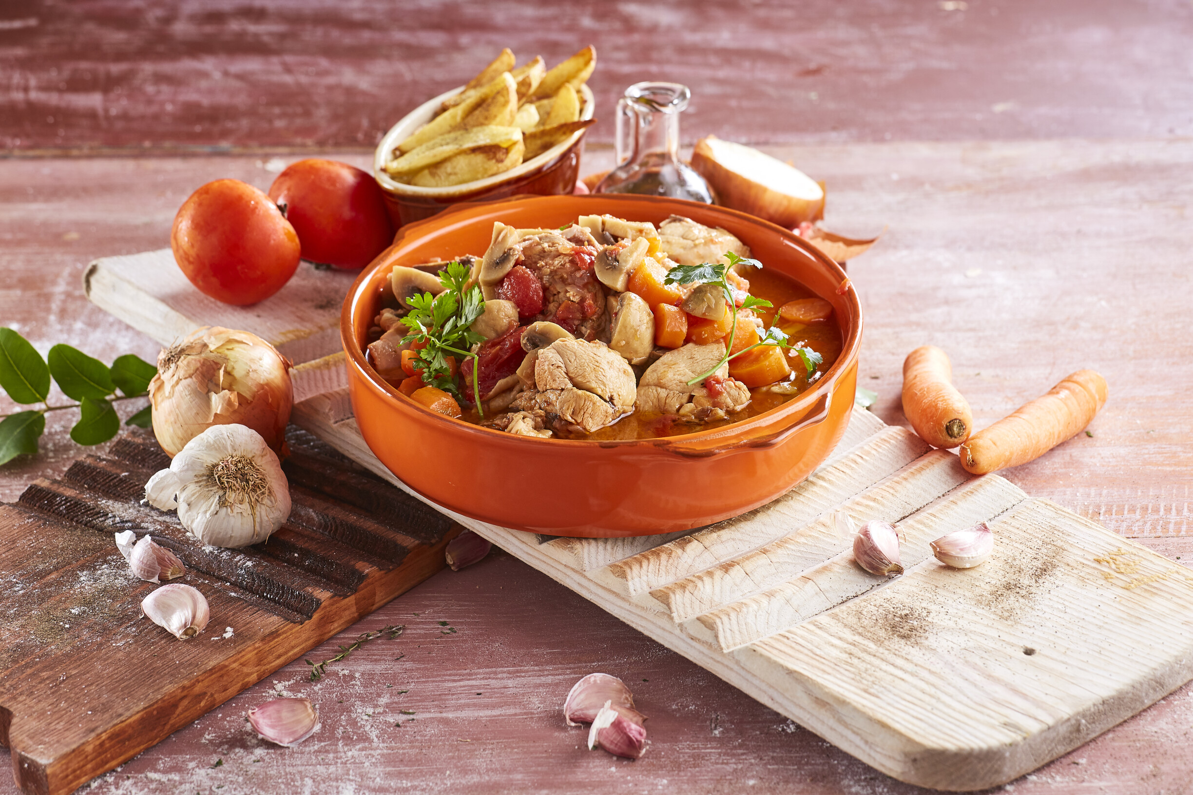 Frango estufado com cogumelos