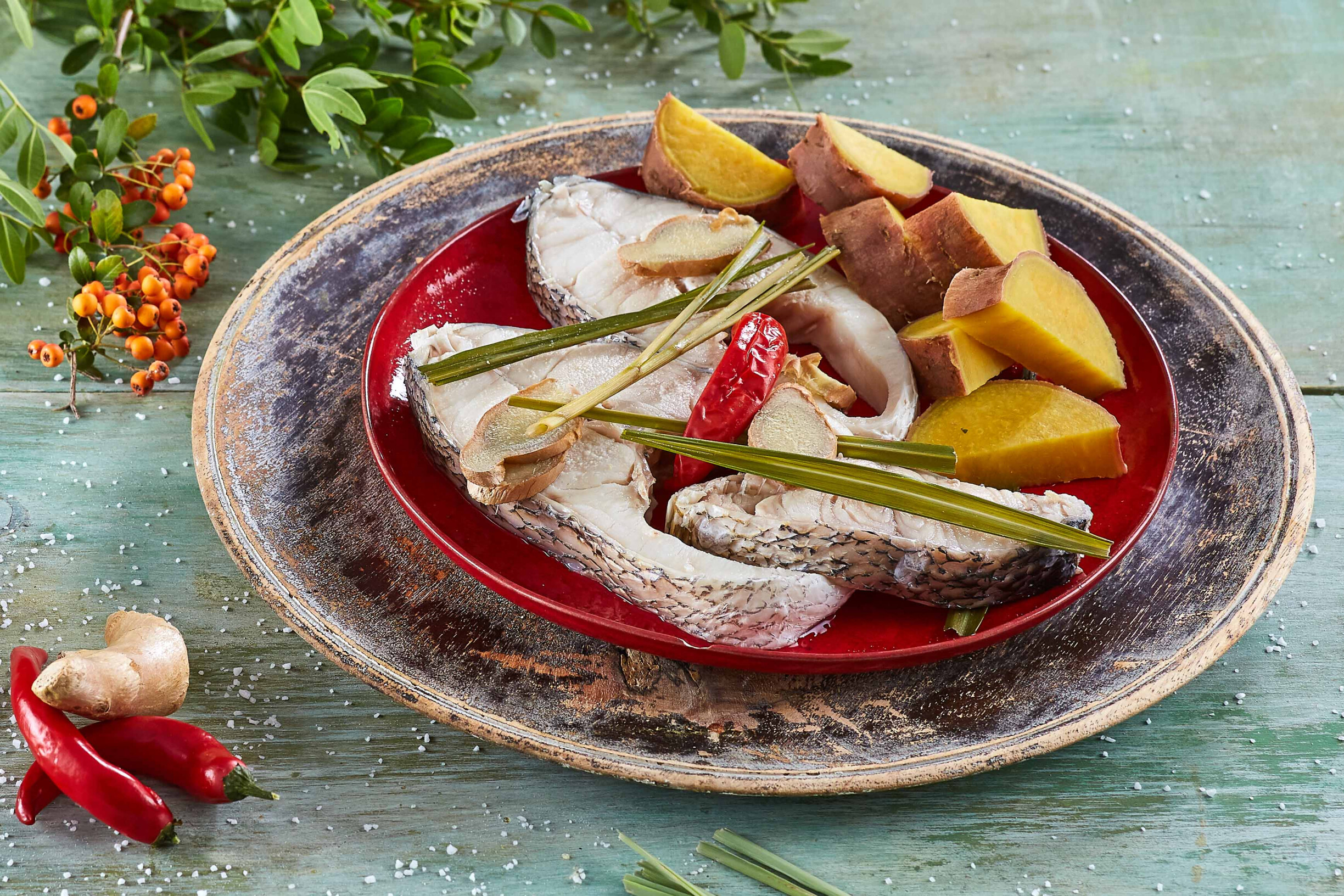 Perca com erva-príncipe e gengibre