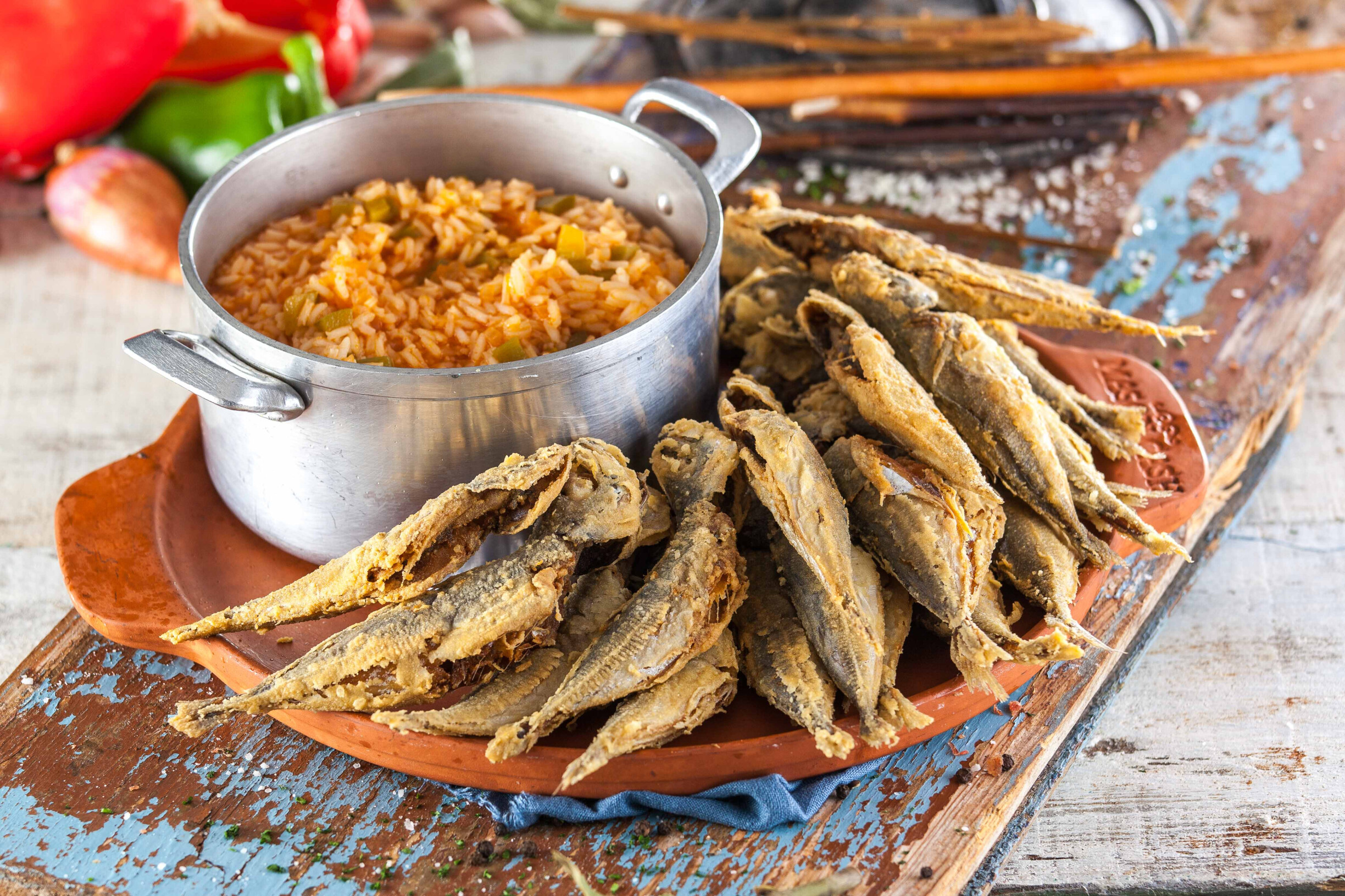 Jaquinzinhos com arroz malandrinho de pimentos