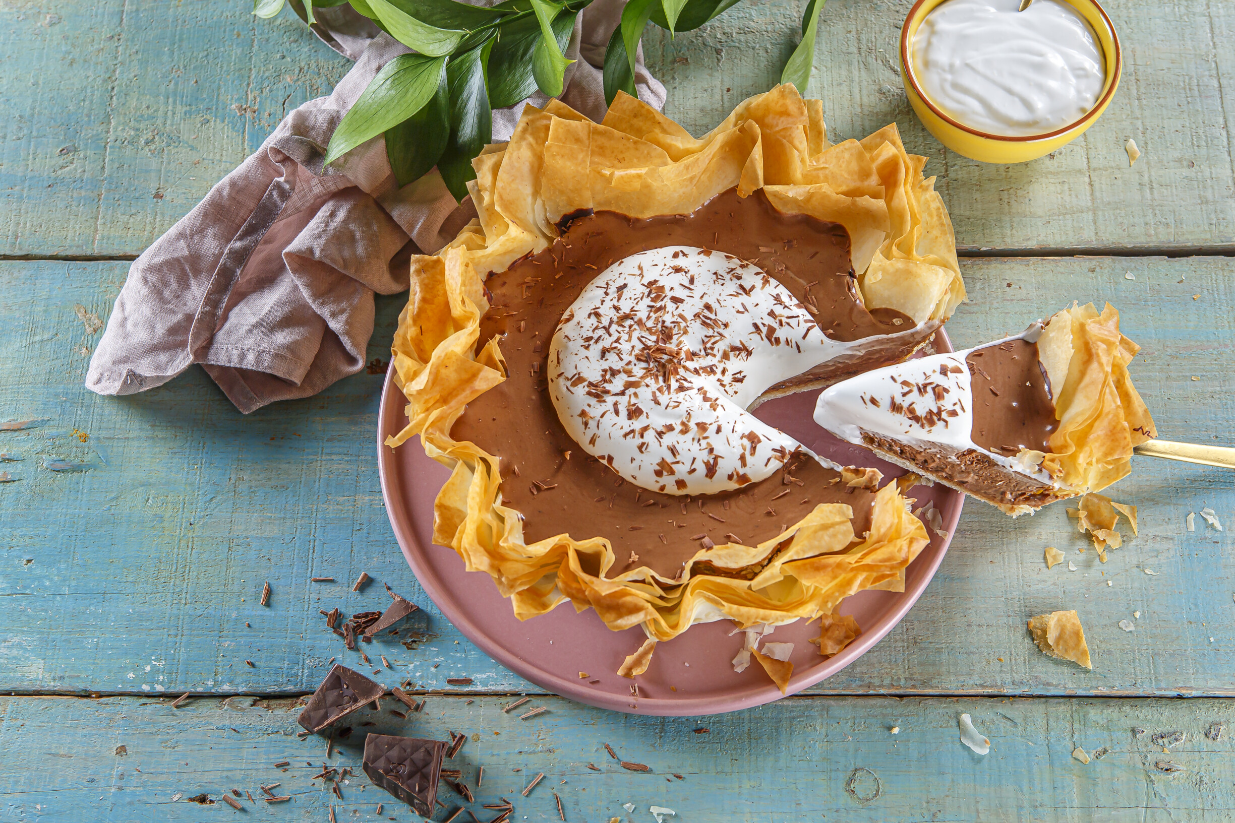 Tarte de massa filo com mousse de chocolate