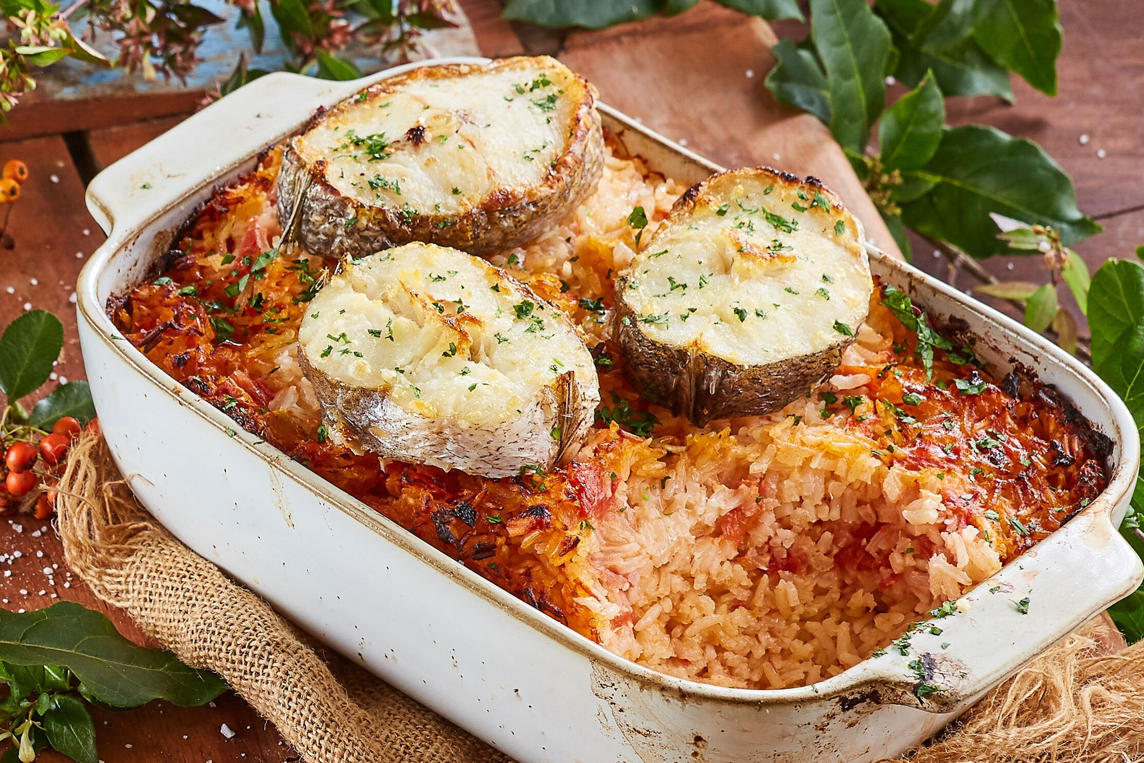 Tabuleiro de arroz de peixe