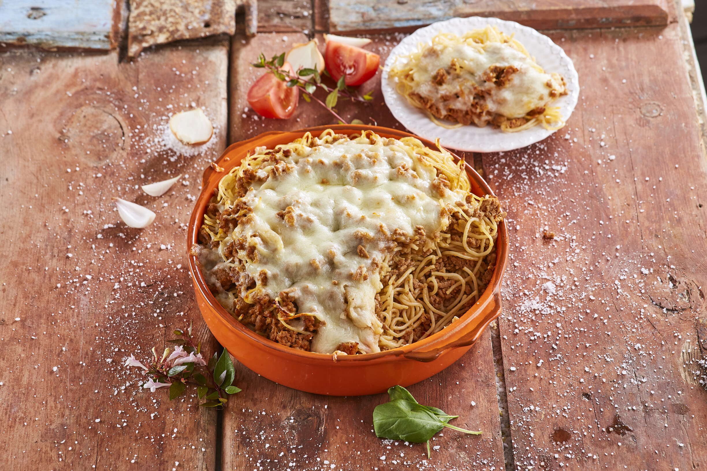 Esparguete à bolonhesa gratinado