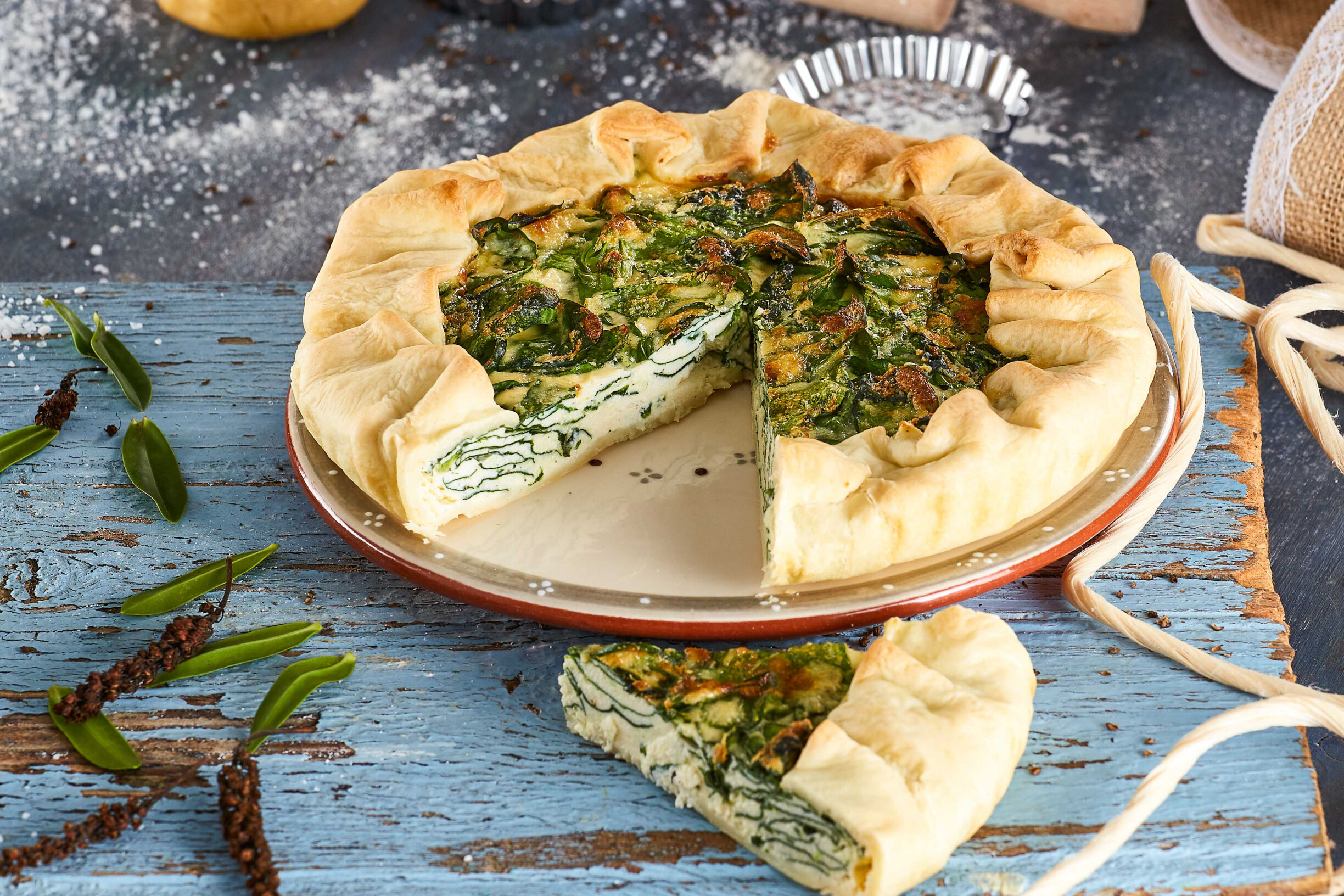 Quiche de requeijão e espinafres