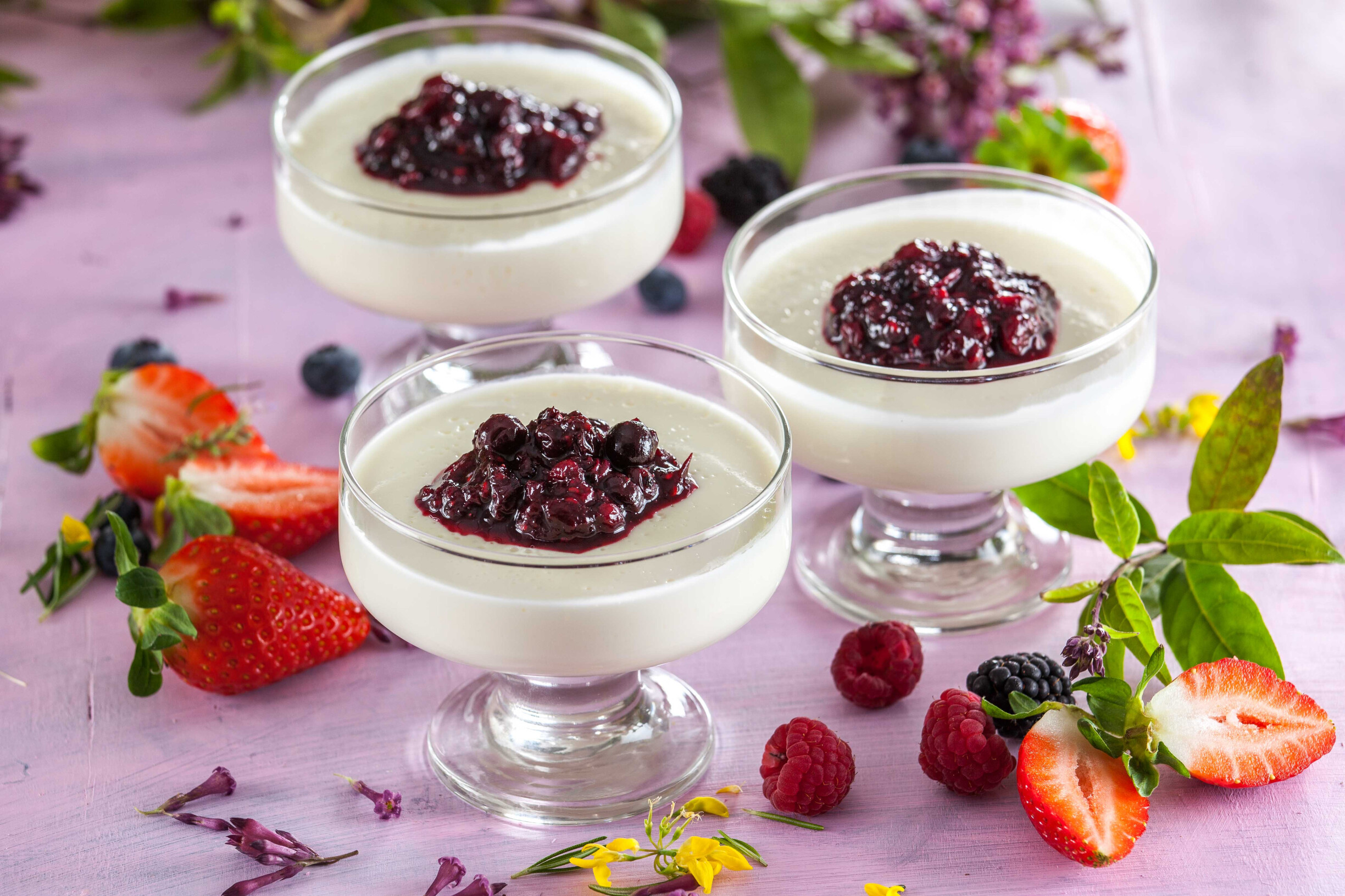 Panna cotta com frutos vermelhos