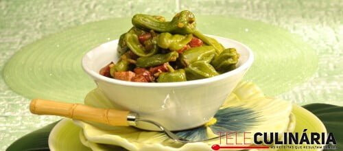 Pimentos padrón salteados com chouriço agridoce