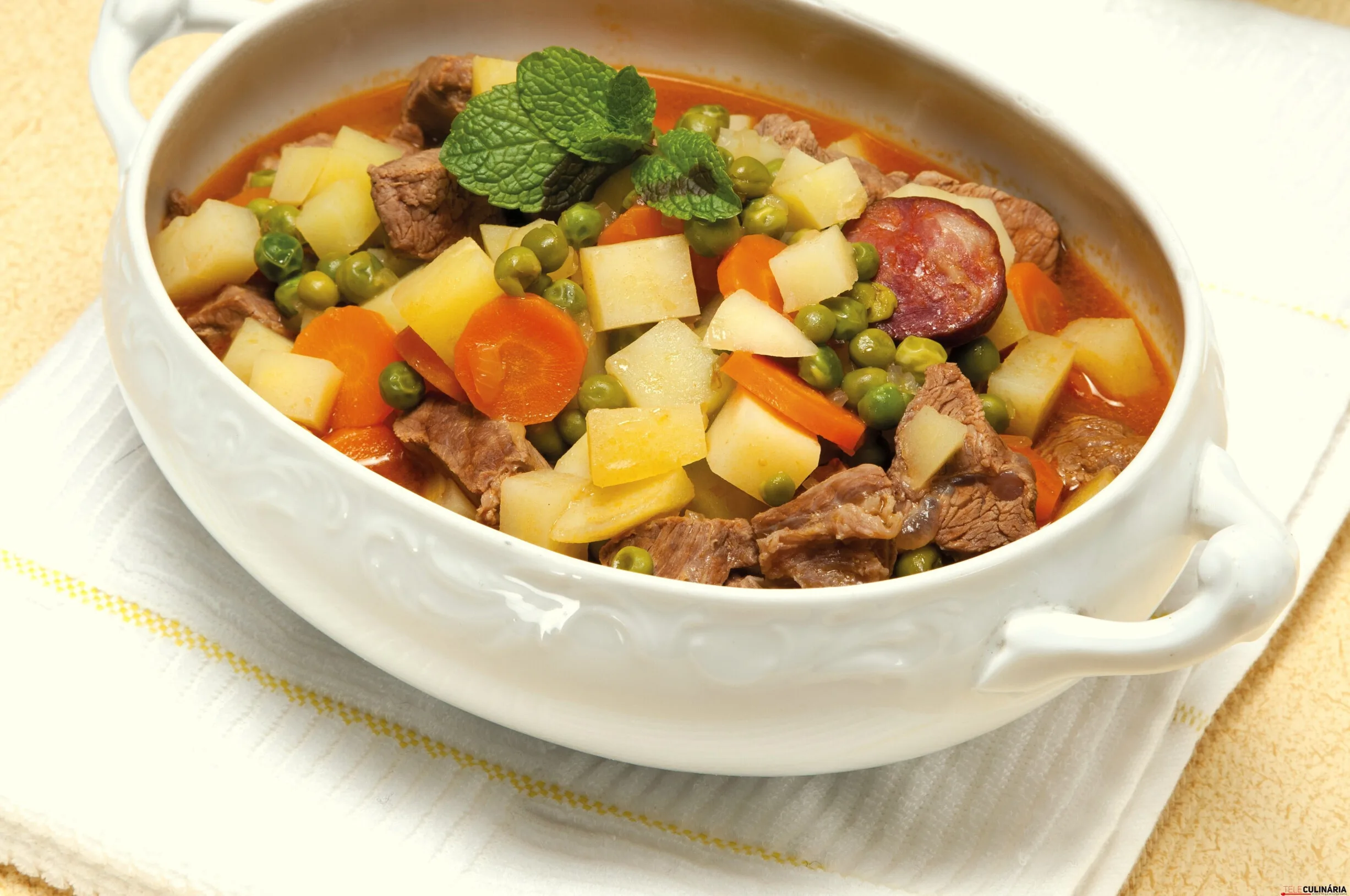 Jardineira de carne com legumes e hortelã