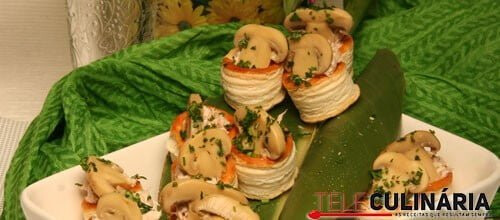 Vol-au-vent com creme de atum e cogumelos