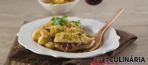 Postas de bacalhau com presunto