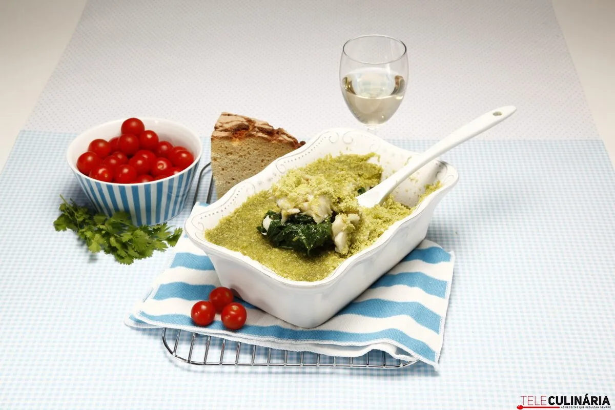 Bacalhau com broa e espinafres (robot de cozinha)