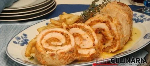 Lombo de peru recheado com alheira