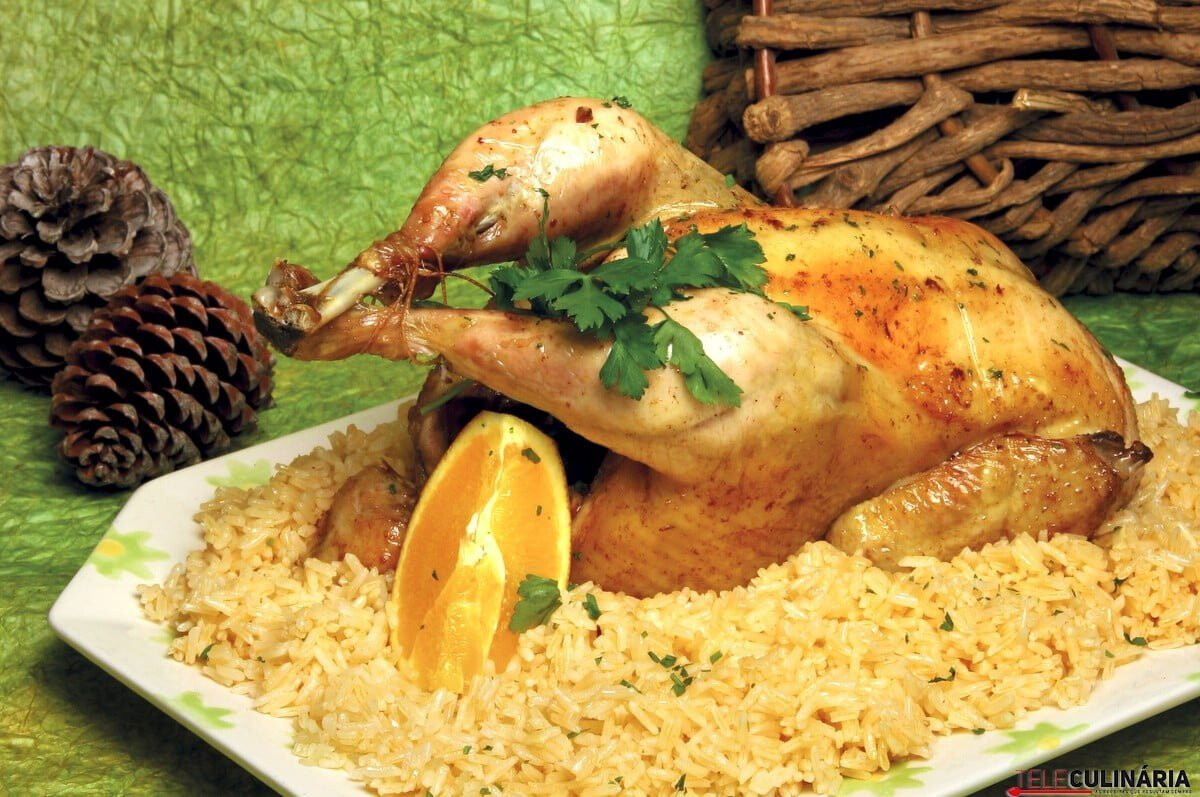 Galo corado no forno