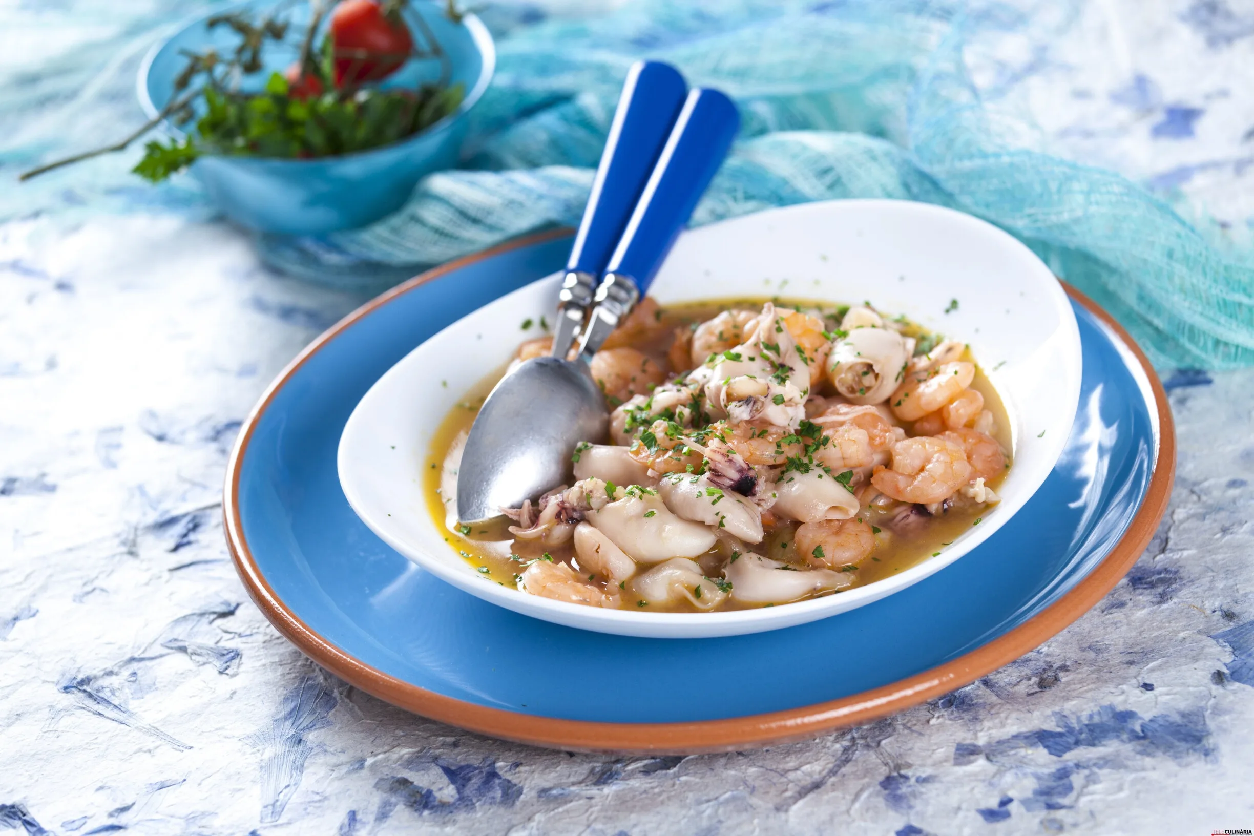 Receita de lulas com creme de marisco (para robot)