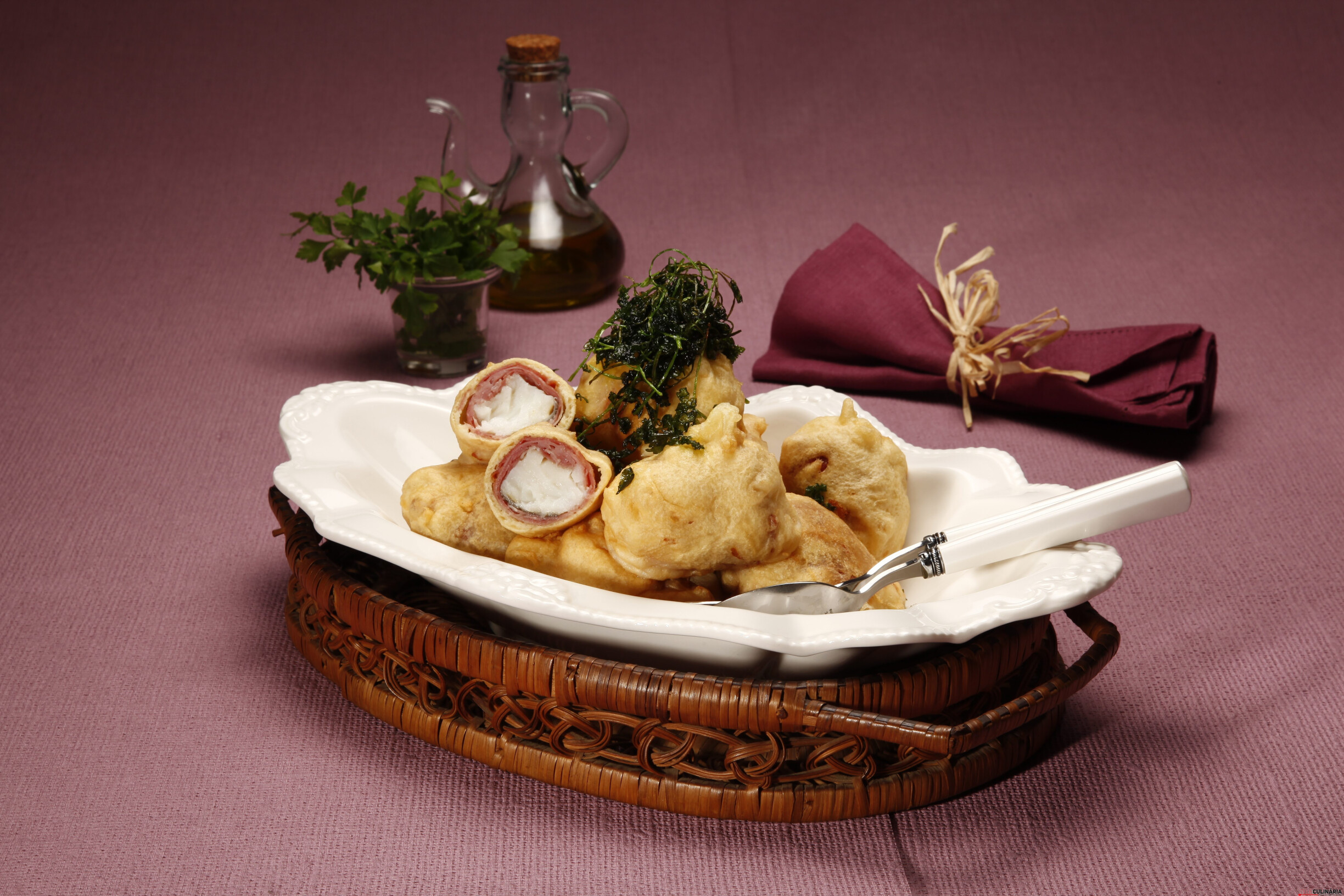 Bacalhau albardado e presunto