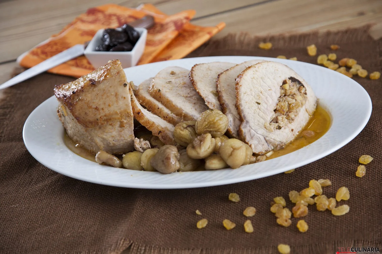 Lombo de porco recheado com frutos secos