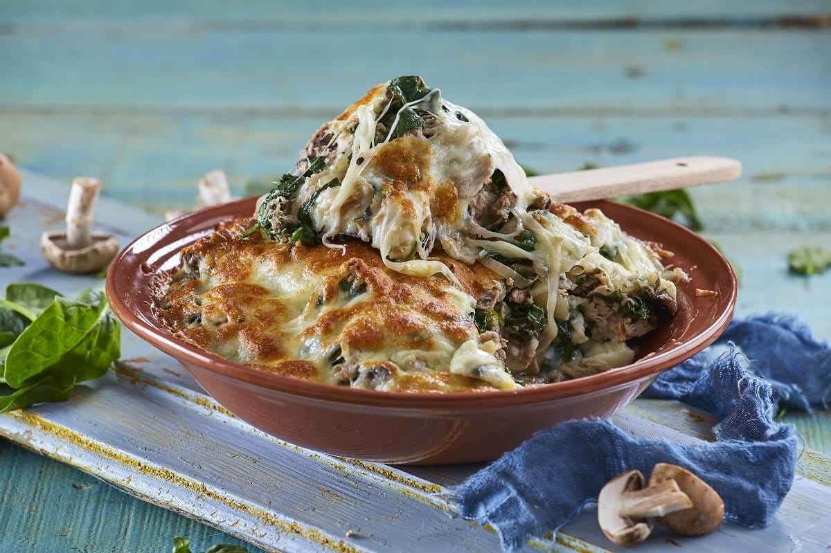 Tabuleiro de atum e espinafres e cogumelos CHMM 00006