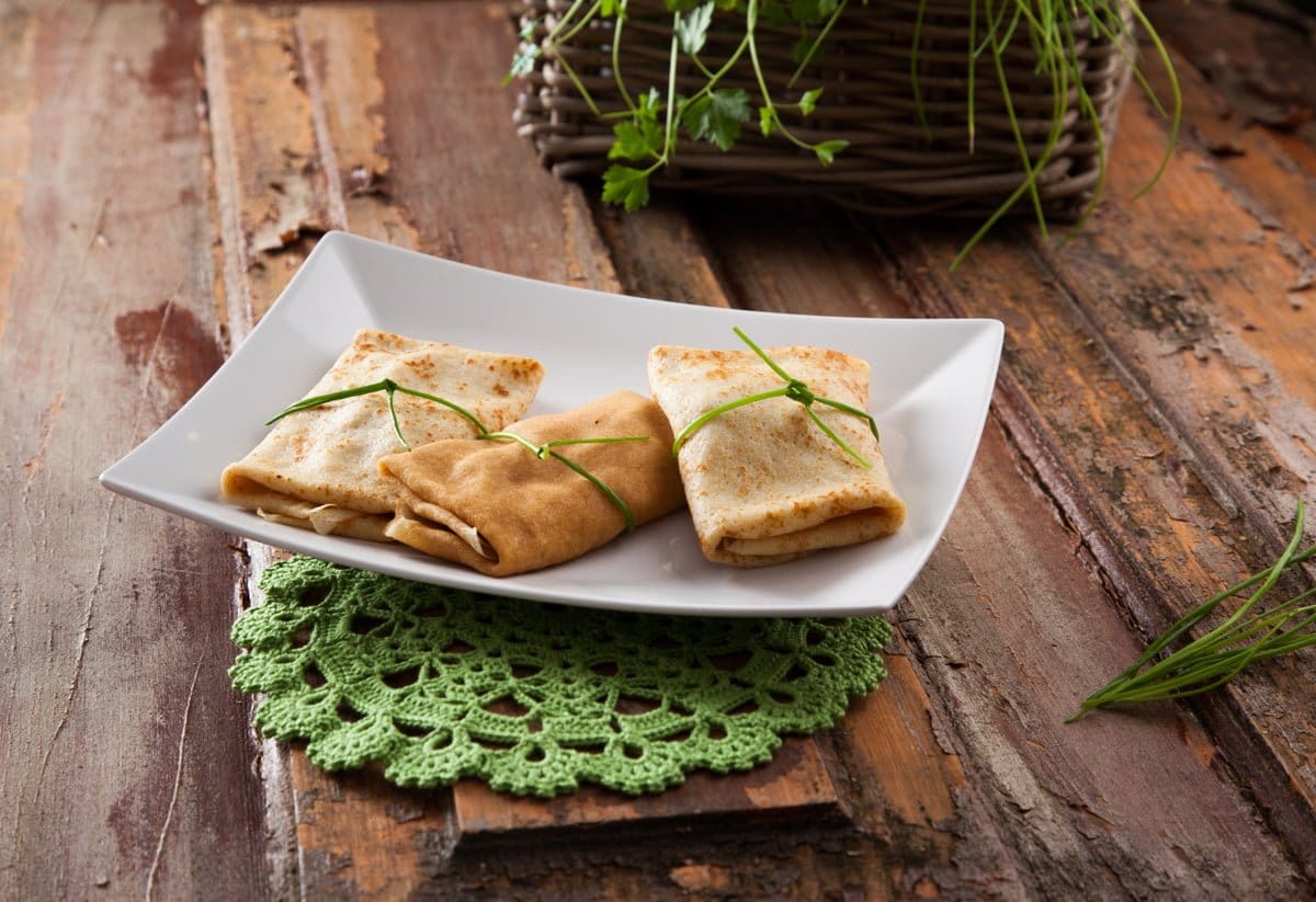 Trouxas de crepe com fiambre