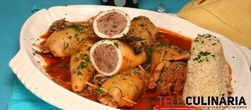 Lulas recheadas com carne picada