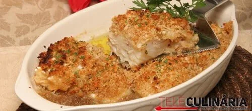 Bacalhau no forno com pão de centeio