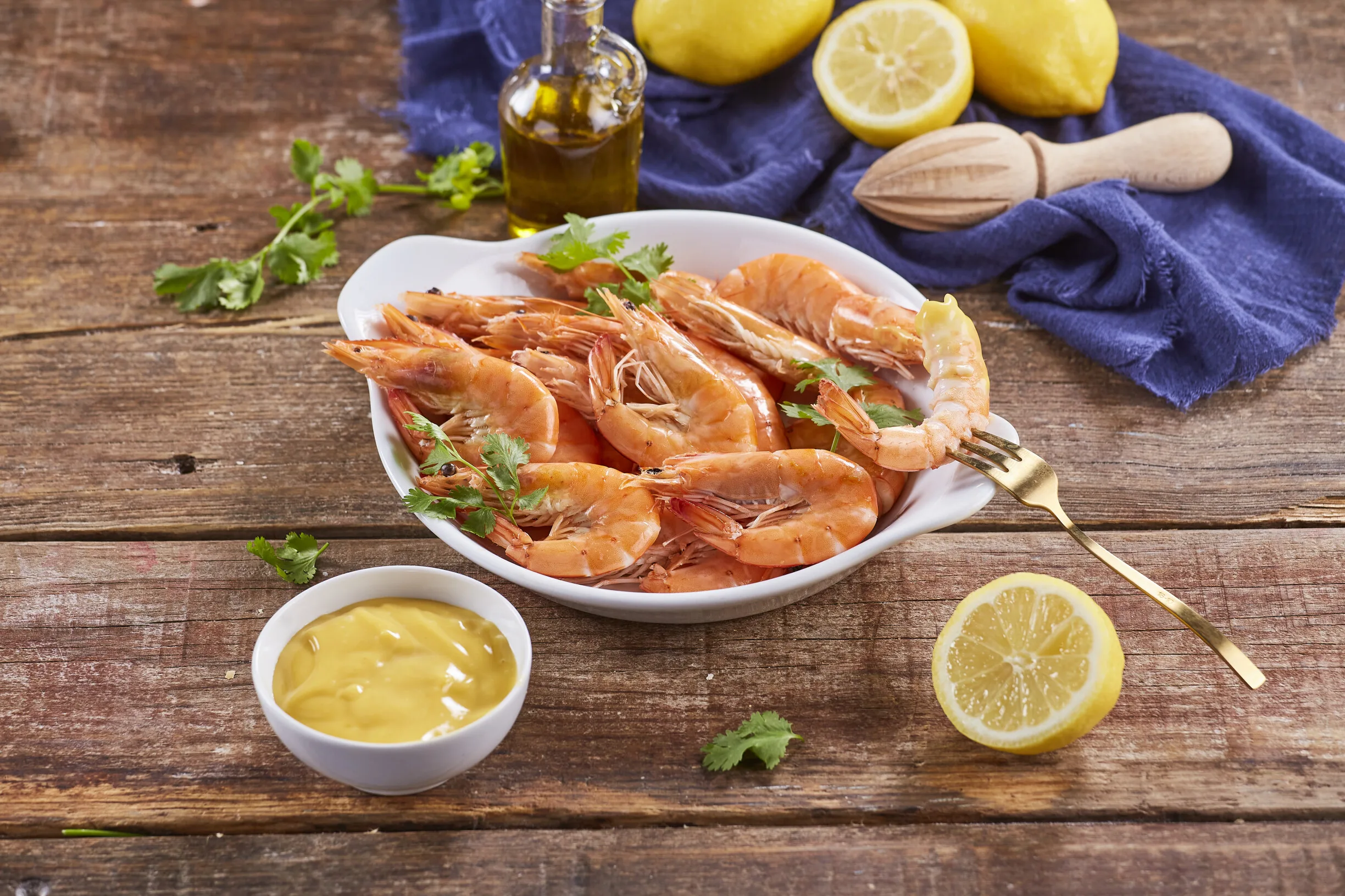 Camarão cozido com maionese