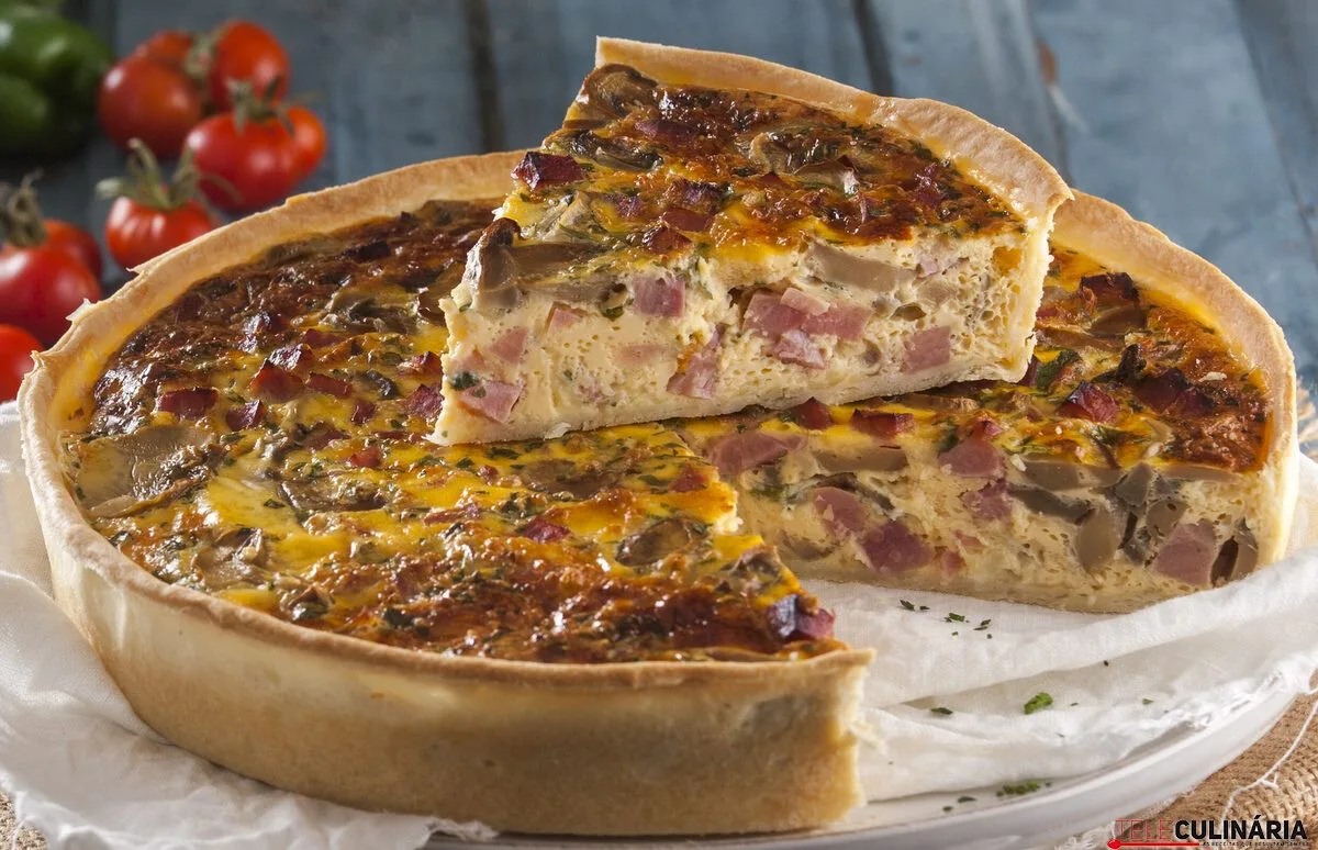 Quiche de fiambre queijo e cogumelos