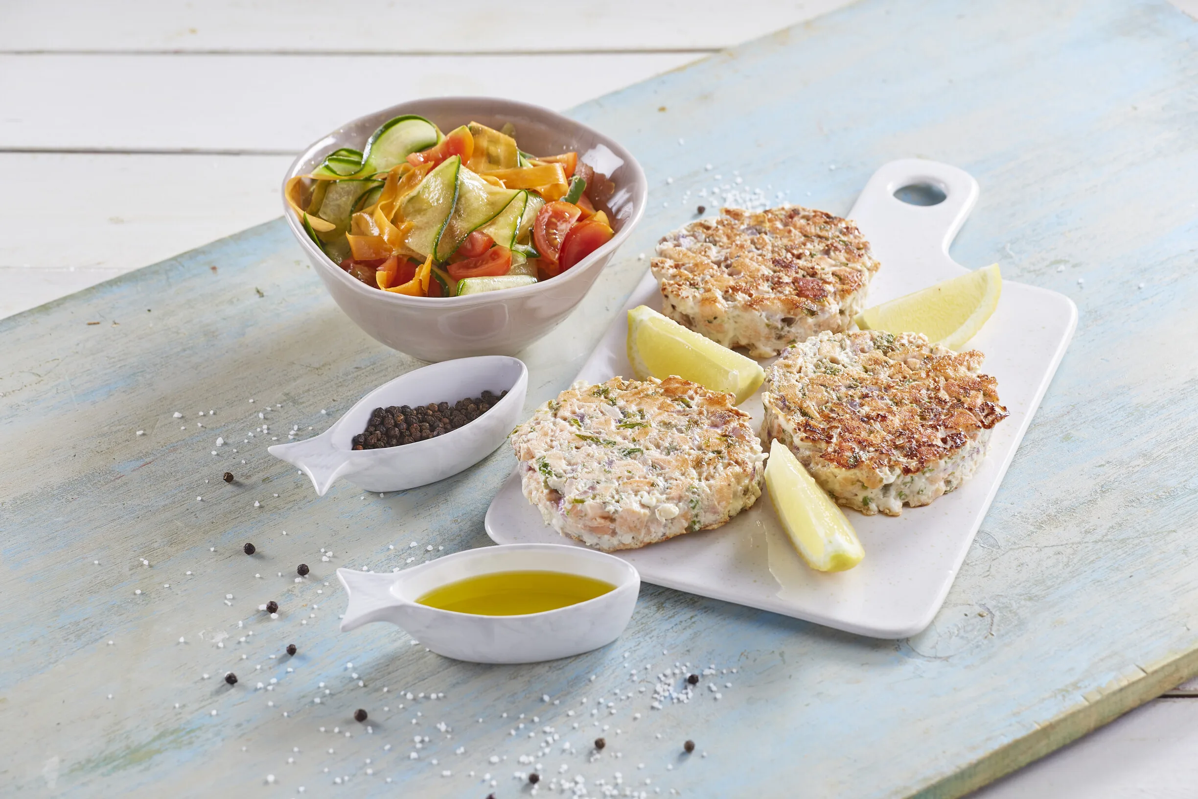 Hambúrgueres de salmão Hambúrgueres de salmão