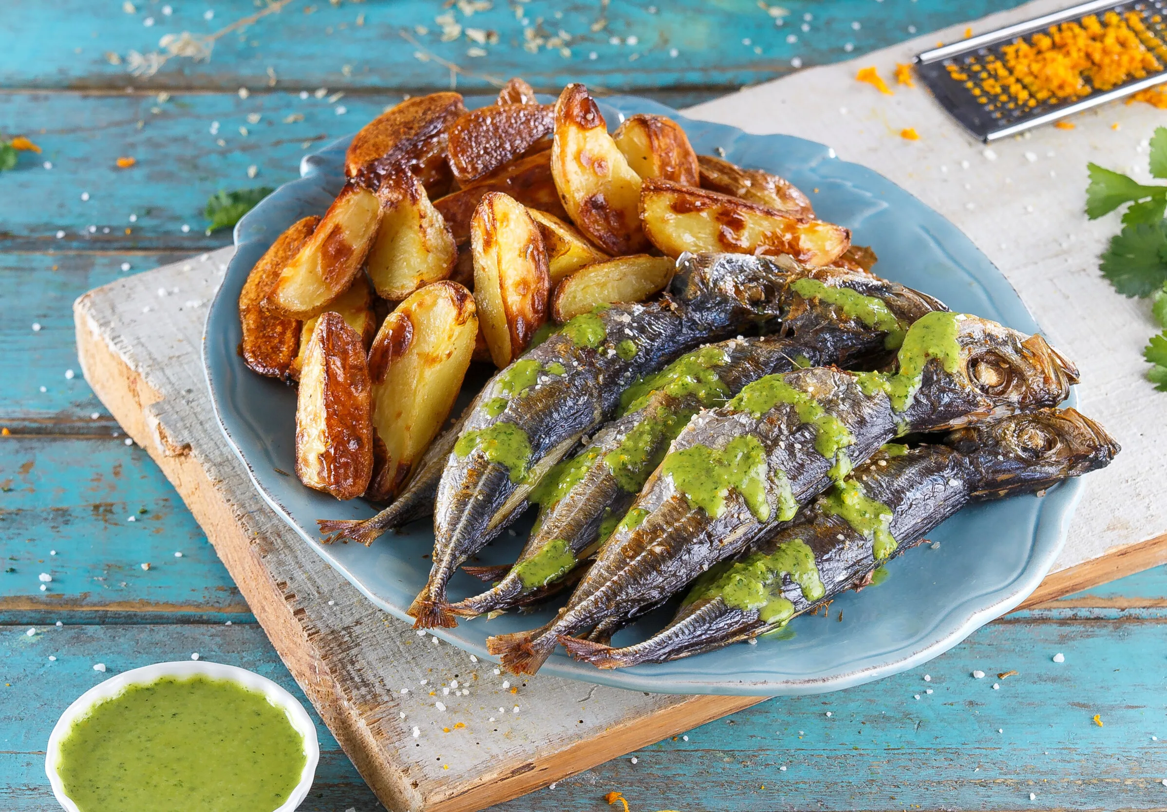 Carapaus grelhados com molho verde